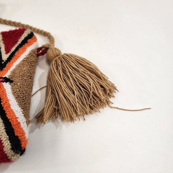 Wayuu Third Eye Clutch Bag Purse Tassels Deep Red Beige Handmade Colombia - Picture 3 of 13